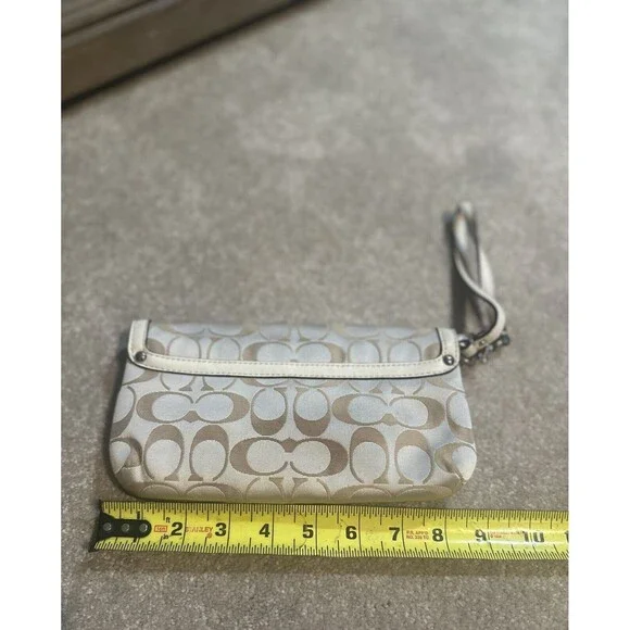 Coach Kristin Signature Wristlet Beige Canvas White Leather, Small Purse Bag - Picture 5 of 14